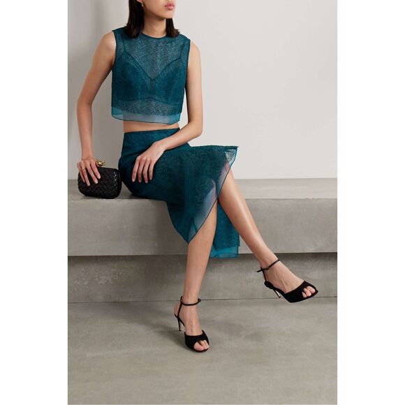 JASON WU COLLECTION Cropped layered corded lace and silk-organza top US 14 $905 - Picture 1 of 9